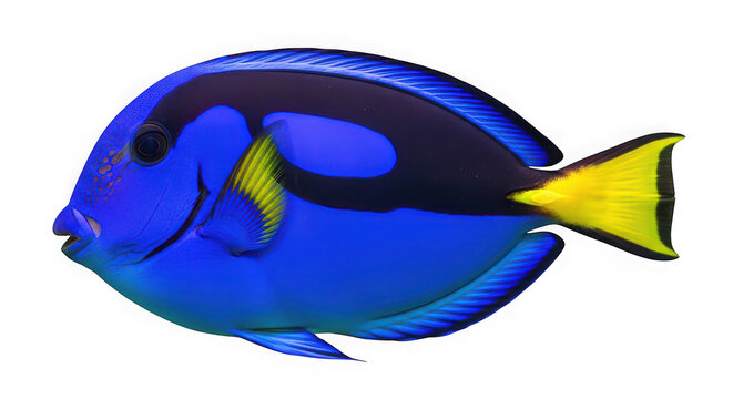 Regal blue tang fish isolated on transparent background