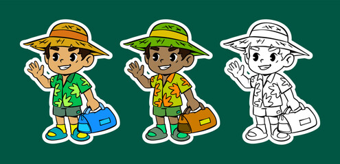 Fototapeta premium Cartoon Character of a Boy Traveling in Summer Outfit