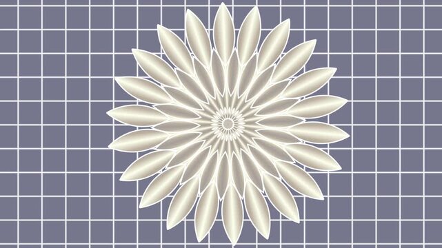 Blue and silver sunflower mandala design over a structured white grid for professional tech-oriented motion graphics and digital display
