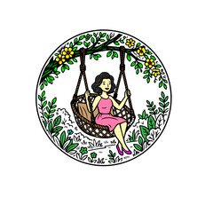 Beautiful Girl in a Garden Cradle