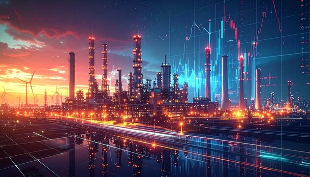 Financial data analysis for investment in the fuel energy business, including statistics, digital stock markets, stock exchanges, forex trading, graphs, charts, financial indicators, candlestick chart