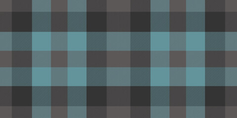 Obraz premium Everyday plaid tartan texture, continuity vector pattern textile. Spring check seamless background fabric in grey and cyan colors.