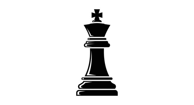 Minimalist black chess king piece icon on white background