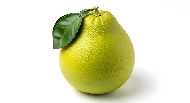 Pomelo Fruit with Green Leaf on White Background.