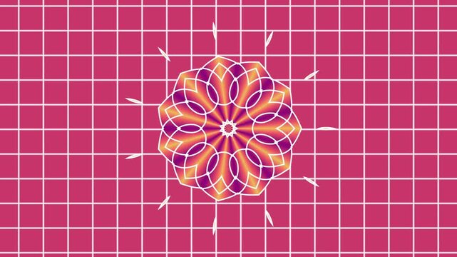 Deep red grid background with a bright golden-cream lotus mandala featuring thick glowing outlines for energetic cultural and spiritual motion projects