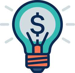 Fototapeta premium A cartoon lightbulb with a dollar sign inside represents a great business idea