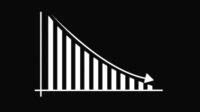 Business graph  growing  concept. Abstract decreasing business graph chart animation. down business graph icon. animation arrow on black background.