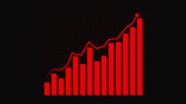 Abstract business graph icon marketing sales profit increasing to future target. business graph success animation arrow on black background. 4k video