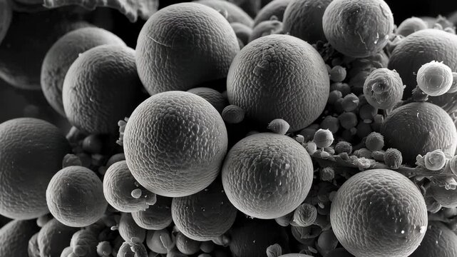 Black and White Microscopic View of Spherical Particles or Cells