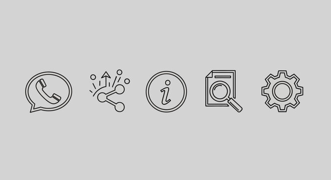 Essential user interface elements in a clean outline style, depicting core functionalities like messaging, strategic planning, data lookup, document analysis, and application adjustments