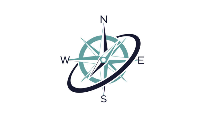 Modern compass rose with cardinal directions and ring symbol