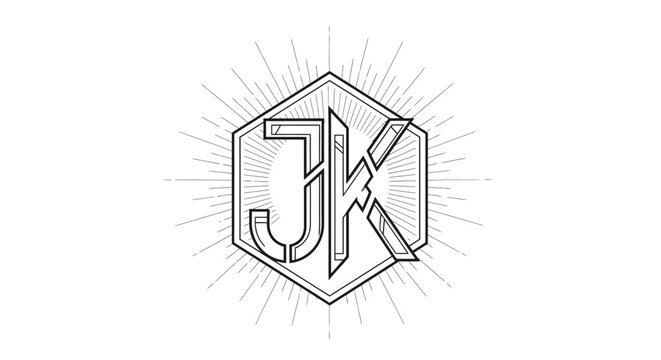 Monogram JK letters in hexagonal starburst logo design