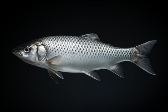 Silver fish on a black background