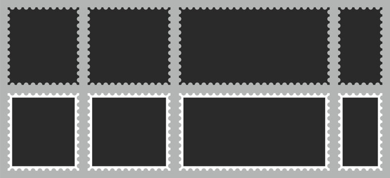 Blank postage stamp. Realistic trendy post stamps set. Vector illustration.