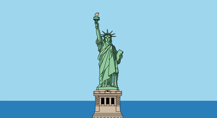 The Statue of Liberty stands tall against a clear blue sky, a symbol of freedom and democracy in New York Harbor. © Naruto