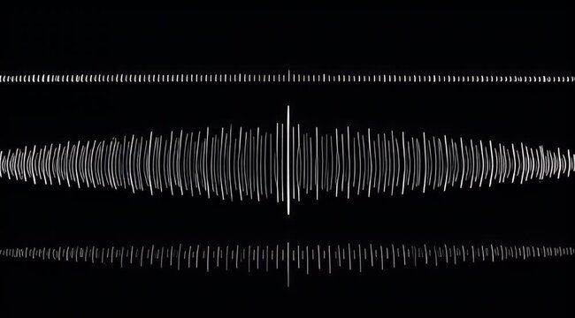 Dynamic abstract visualization of sound waves, representing data and frequency patterns in a modern technological context