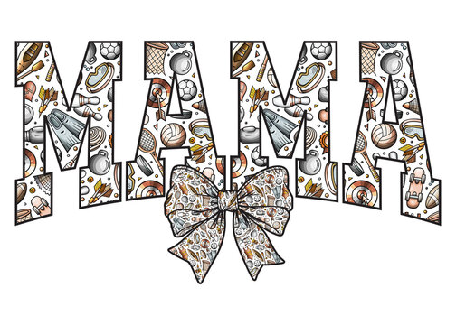 Sports Mama PNG, Coquette Mama, Vintage Sketch, Soft Girl Era, Varsity Mama, Ribbon Bow, Sublimation Print Dtf Dtg transfer