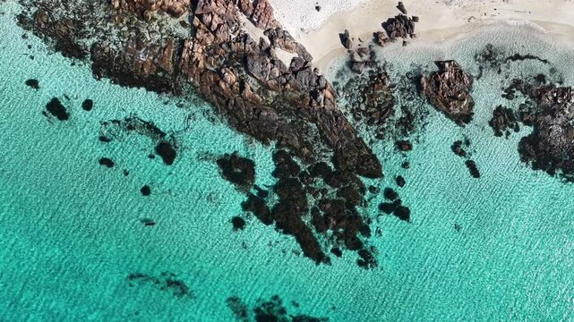 Birdseye view coastal beach ocean turquoise waves yallingup beach western australia 4k