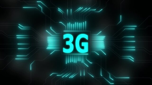 Glowing 3g network lines connecting digital data points on a dark abstract background , Futuristic 3G network visualizes digital data, Glowing lines and circuits enhance global connectivity .
