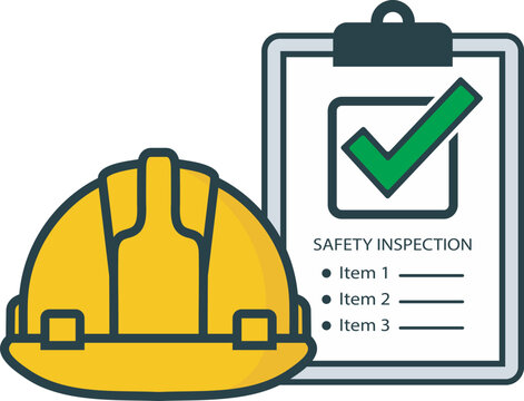 Manual Vector of Construction Helmet with Safety Inspection Checklist Clipboard for Workplace Audit.