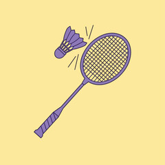 Badminton racket hitting shuttlecock in flat design style © pur
