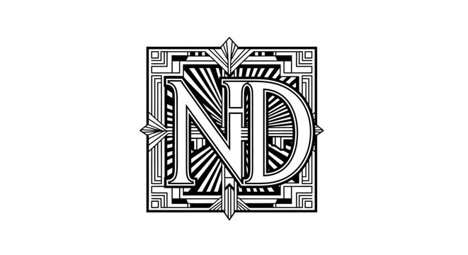 Art Deco style ND monogram in black and white