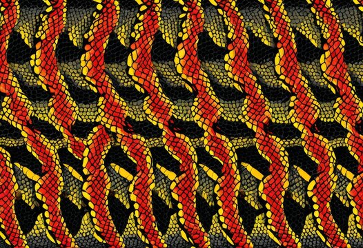 Colorful red, yellow, and black snake skin pattern abstract background