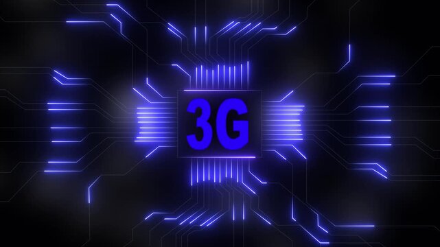 Glowing 3g network lines connecting digital data points on a dark abstract background , Futuristic 3G network visualizes digital data, Glowing lines and circuits enhance global connectivity .
