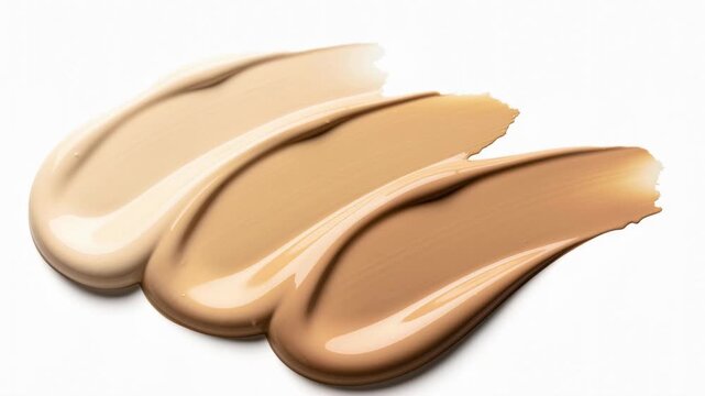 Smooth liquid foundation makeup swatches in beige nude tones on white background beauty product