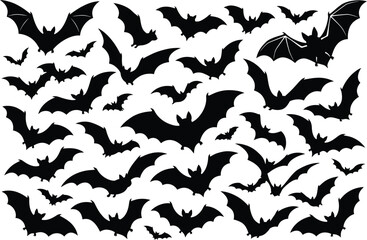 Fototapeta premium Flying Bats Swarm Halloween Silhouette CollectionFlying Bats Swarm Halloween Silhouette Collection