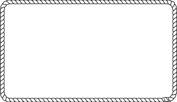 A simple black and white nautical themed rectangular frame made from a braided rope design pattern

