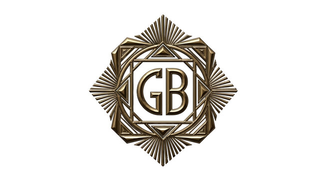 Luxury golden GB monogram logo in intricate geometric frame