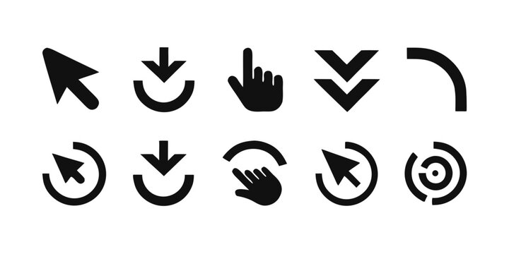 UI Cursor Click Interaction Solid Black Vector Icon Set Interface Pointer Collection