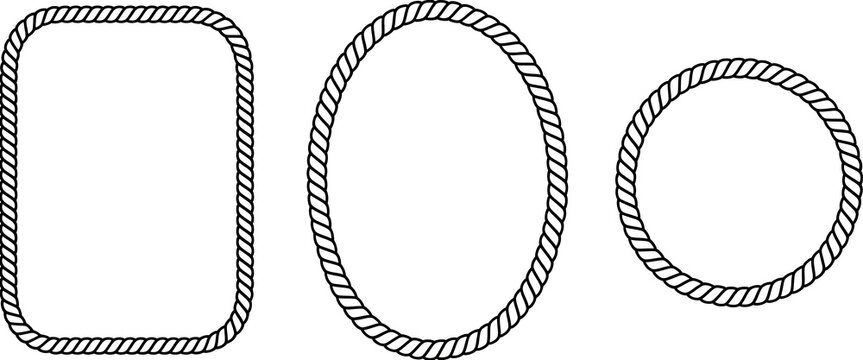 A collection of three distinct geometric shapes designed with a decorative rope border pattern

