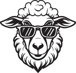 Fototapeta premium Sheep head with sunglasses vector illustration 