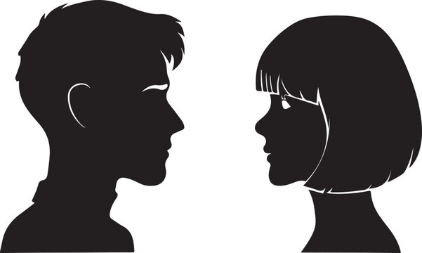 Silhouette of a man and woman facing each other vector illustration 
