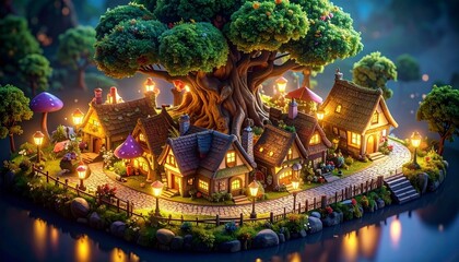 Fototapeta premium Vibrant isometric fairy tale village