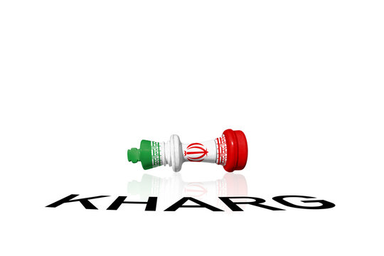 Chess made from Iran flag and word KHARG. Crude oil prices