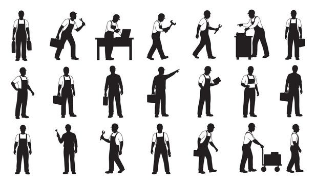 Silhouette of worker isolated. Worker Day Silhouettes vector illustration