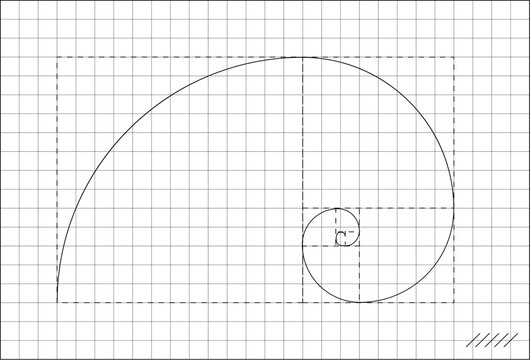 Golden Spiral Geometry Futuristic Grid Mathematical Composition Minimal Black White Background. Geometry Visualization Cartesian System X Y Z Arrows Spatial Orientation Technical Line Art Illustration