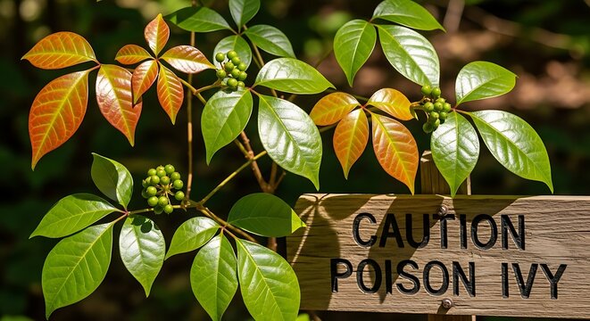 Poison Ivy Warning Sign in Natural Environment.