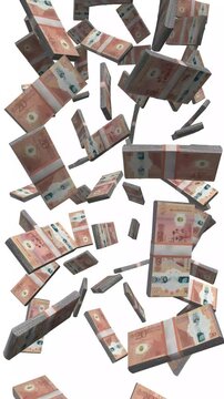 Vertical Libya Money, Falling Libyan Dinar Bills, Polymer LYD Cash Stacks, 4K