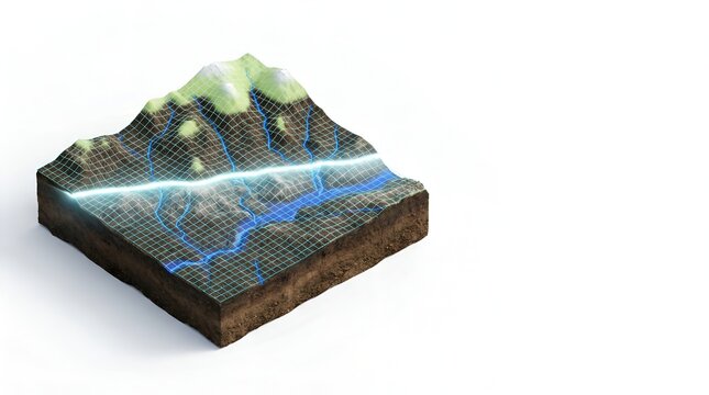 3D isometric topographic Earth slice mapping land variability