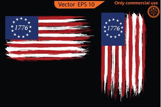 United states of America flag. 4th of July vector illustration. Betsy Ross 1776 13 Stars Distressed US Flag 13 star flag , 1776 flag. Only commercial use	
