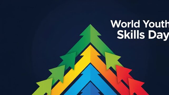 Abstract pyramid structure made of colorful arrows
