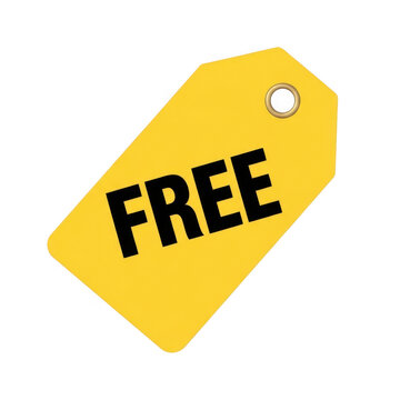 Yellow price tag with the word free in bold black letters