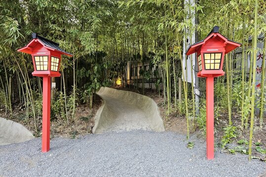 Entrance to a bamboo grove at Kinomiya Shrine in Atami, Japan.