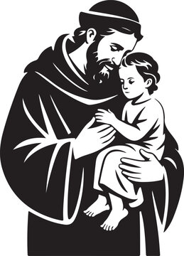 Saint Anthony holding a child Jesus icon with the style is a simple silhouette