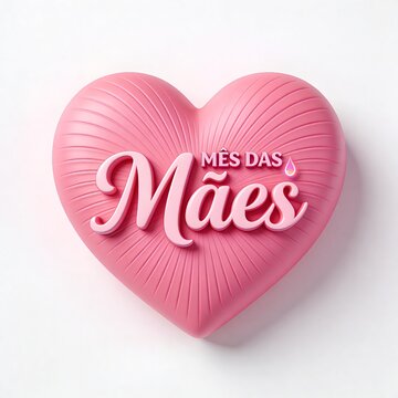 Pink Heart with Mes das Maes Text on White Background