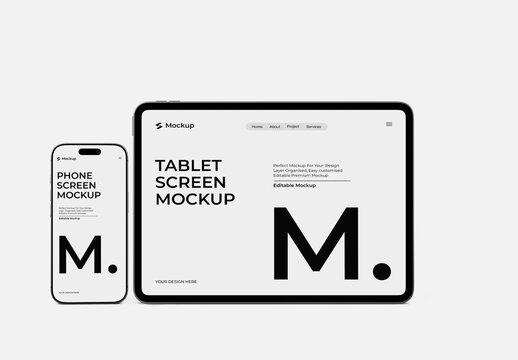Phone and Tablet Screen Mockup Responsive Website Interface App Web Design Presentation